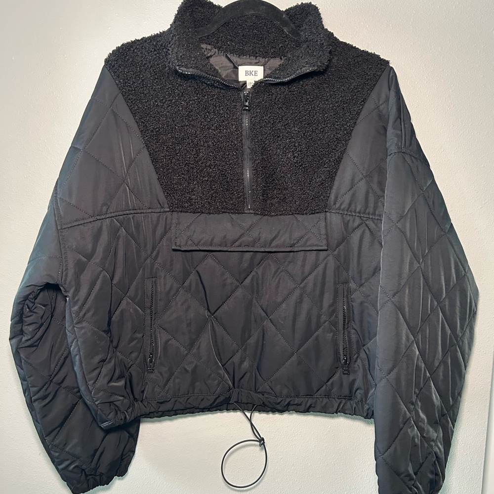 BKE Black Quilted Sherpa Pullover Jacket